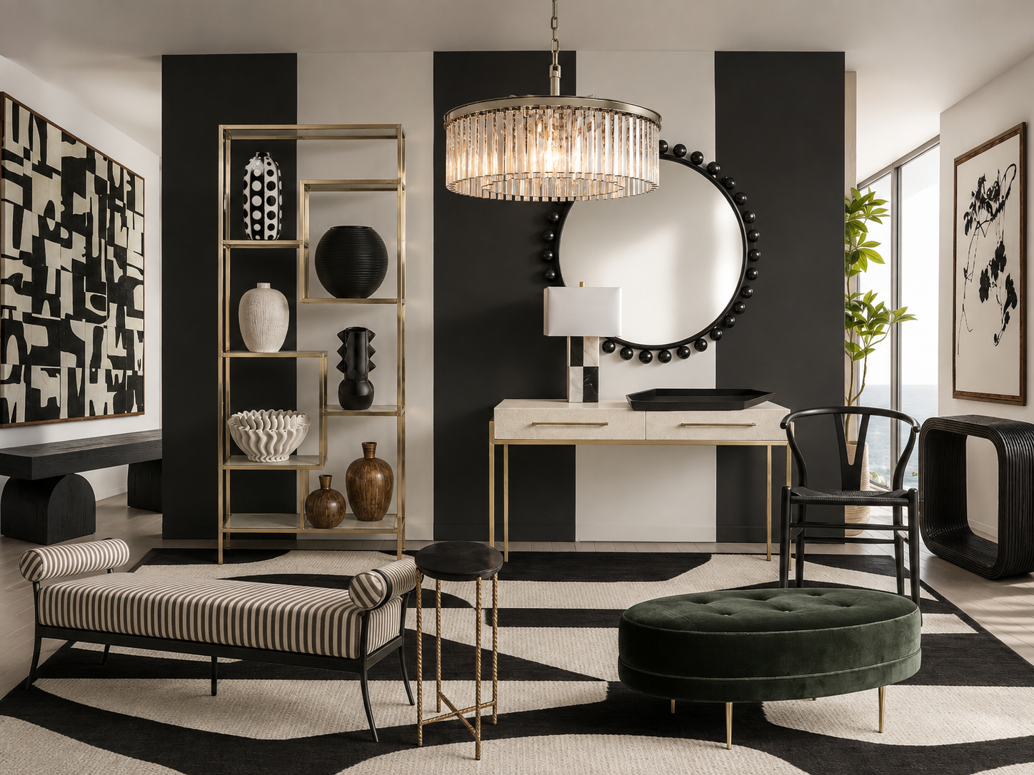 Glam Office Black White AI - Creative Space Interiors